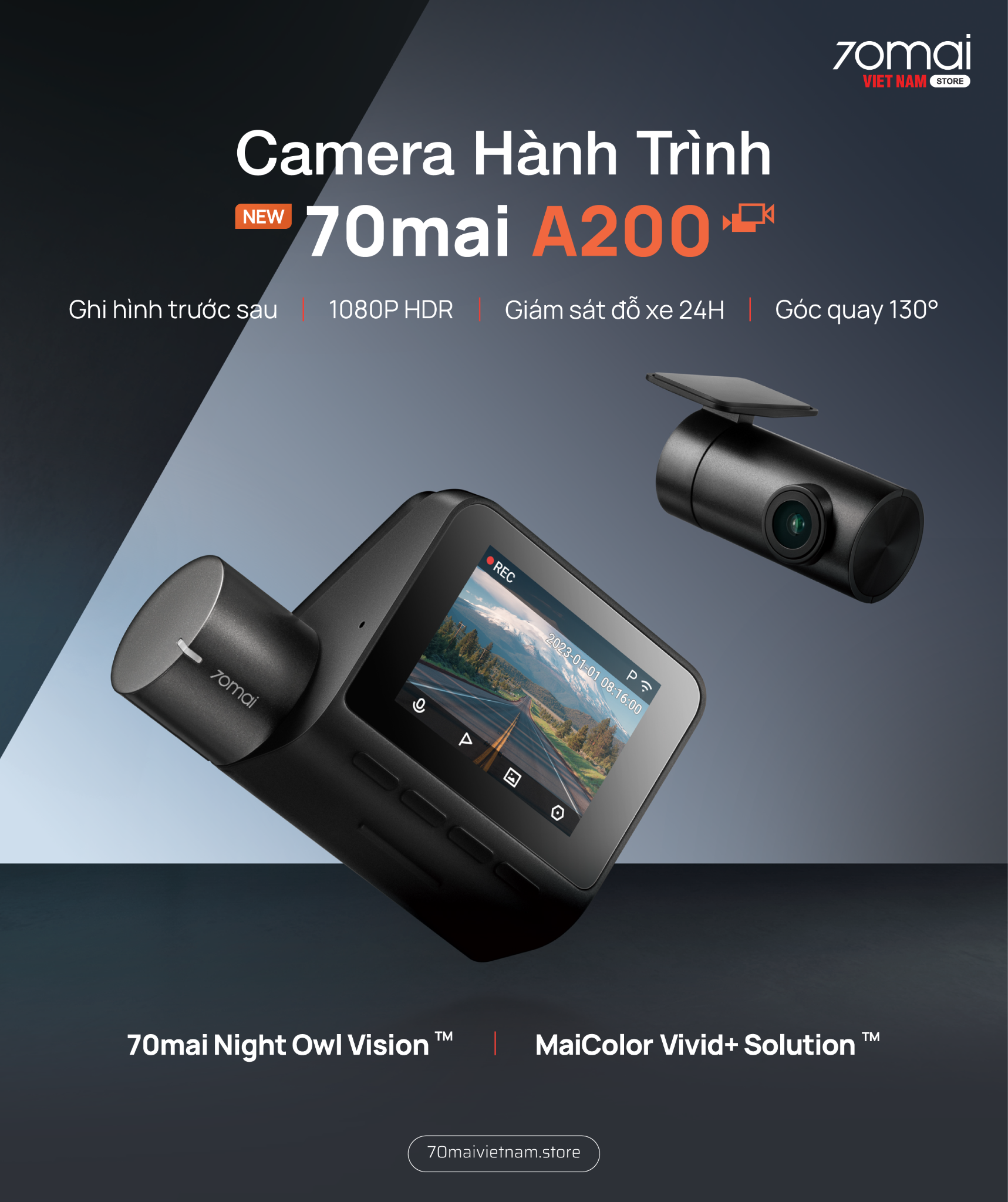 Camera hành trình 70mai A200 giá rẻ ghi hình trước sau vượt trội