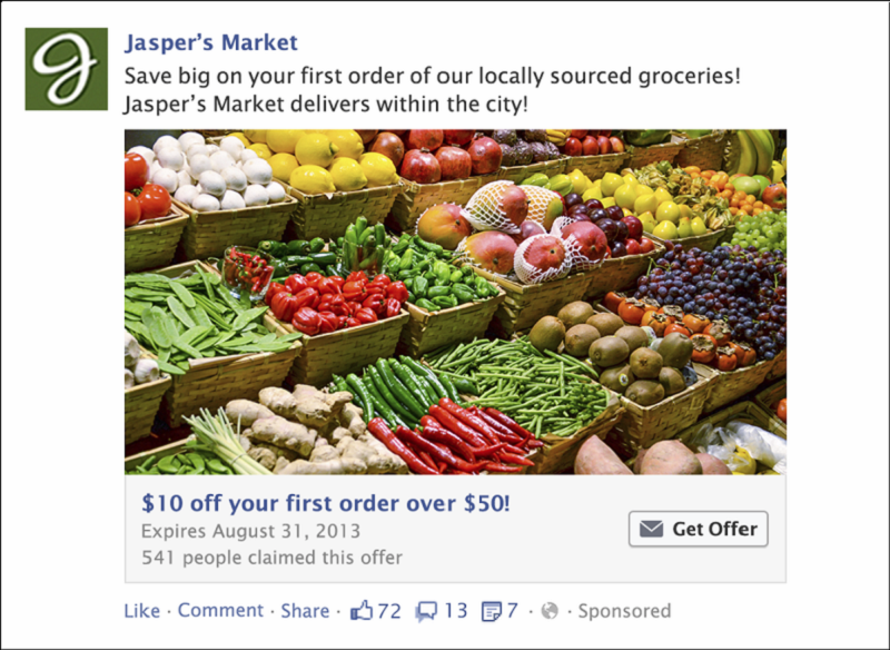 Hình thức quảng cáo nhận ưu đãi trên Facebook.