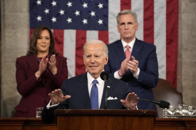 Tổng thống Mỹ Joe Biden đọc Thông điệp liên bang trước lưỡng viện Quốc hội tại Washington, DC, ngày 7-2-2023. (Ảnh: TTXVN)