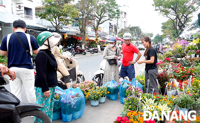 Phố chuyên doanh hoa đường Nguyễn Đình Tựu (quận Thanh Khê) thu hút đông đảo người dân tới mua sắm.