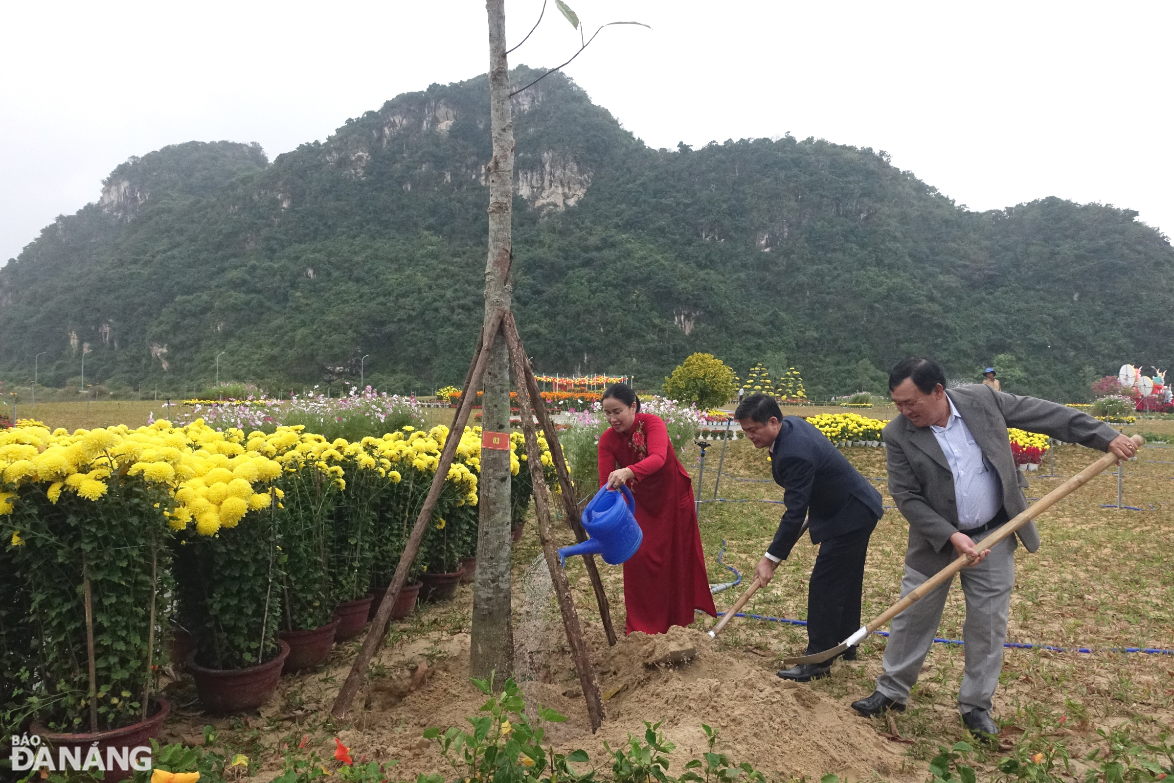 Phó Chủ tịch HĐND thành phố Nguyễn Thị Anh Thi (thứ 3, từ phải sang) tham gia trồng cây đầu xuân. Ảnh: HOÀNG HIỆP