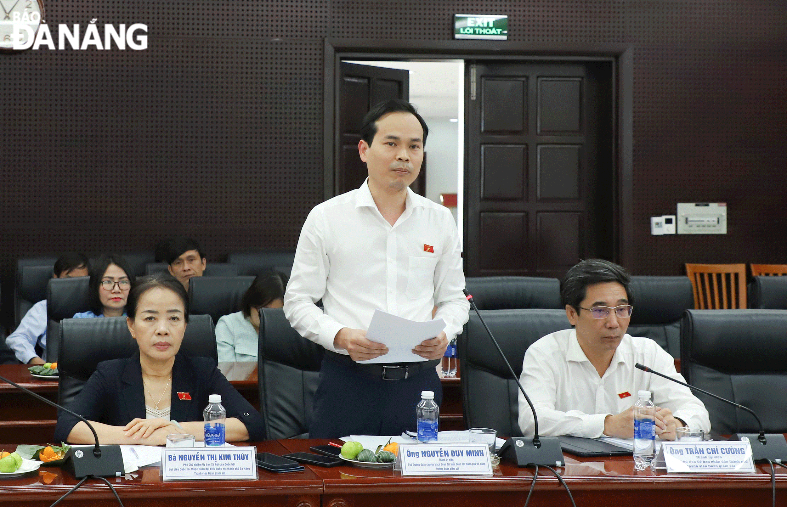 Phó trưởng đoàn chuyên trách Đoàn đại biểu Quốc hội thành phố Nguyễn Duy Minh phát biểu tại buổi giám sát. Ảnh: N.P