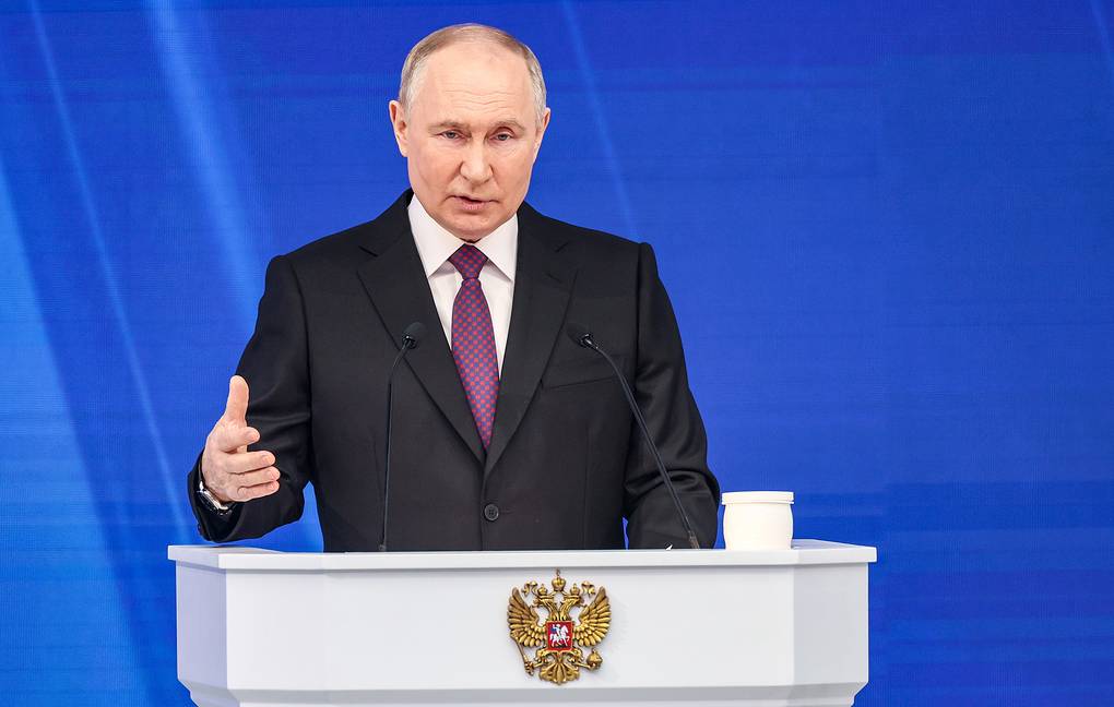 Tổng thống Nga Vladimir Putin đọc Thông điệp liên bang năm 2024 trước Quốc hội vào ngày 29-2. Ảnh: TASS