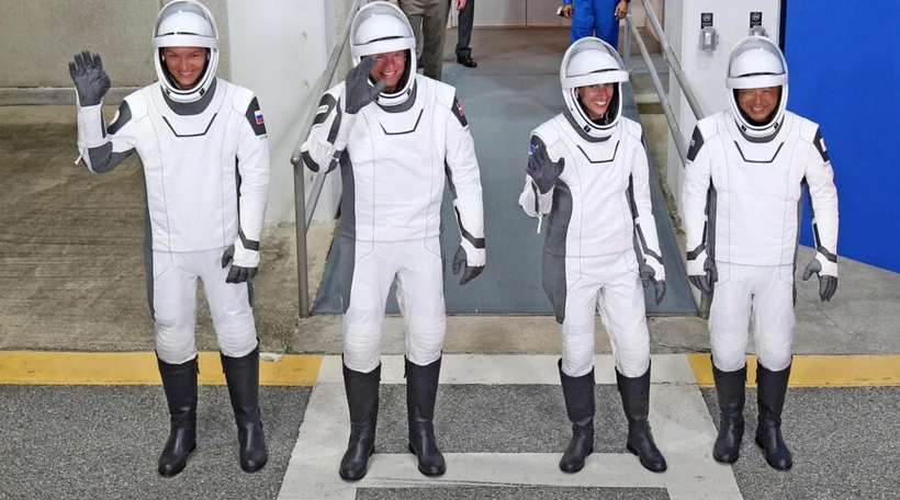 Bốn nhà du hành vũ trụ của Nhật Bản, Đan Mạch, Nga và Mỹ. (Nguồn: AFP)
