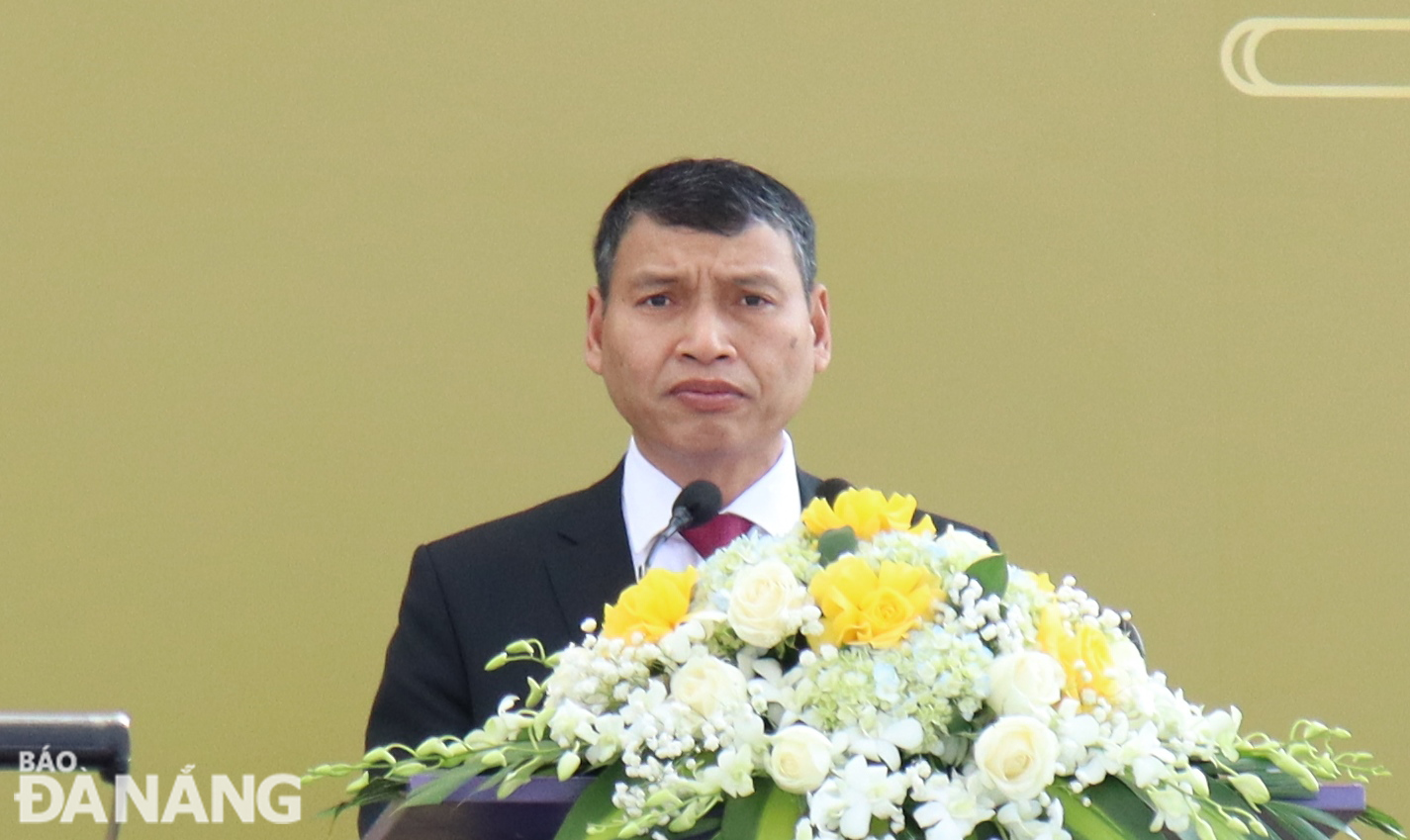 Vice Chairman of the Da Nang People's Committee Ho Ky Minh spoke at the groundbreaking ceremony. Photo: HOANG HIEP