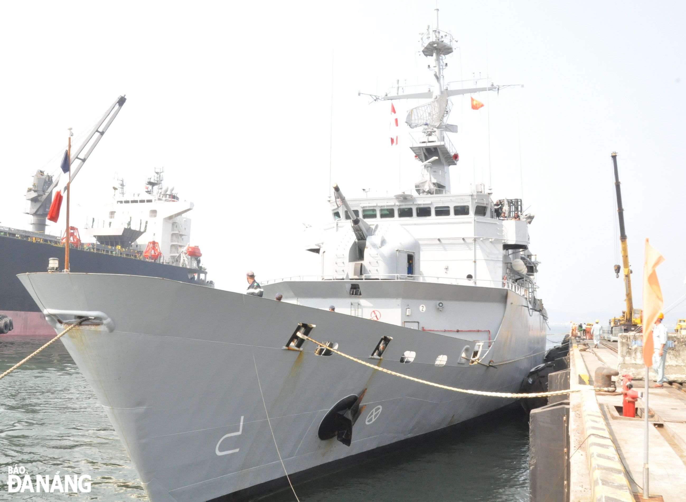 French frigate Vendemiaire is seen docking at Da Nang's Tien Sa Port
