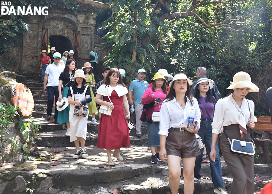 Visitors are seen at the Marble Mountains 