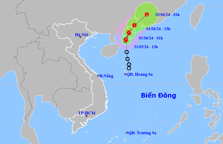 Họa đồ vị trí và hướng di chuyển của bão số 1. (Nguồn: Trung tâm dự báo khí tượng thủy văn quốc gia).