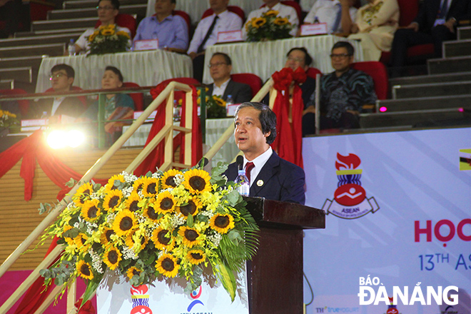 Minister of Education and Training Nguyen Kim Son speaking at the opening ceremony of the Games