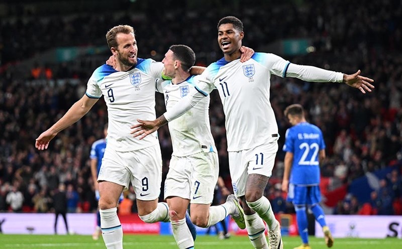 Marcus Rashford (số 11) không được triệu tập, Harry Kane (số 9) và Phil Foden (số 7) là hai niềm kỳ vọng lớn của đội tuyển Anh tại Euro 2024. Ảnh: Getty	