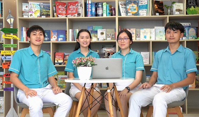 Da Nang's IntelliLex Sky-Line team consists of Nguyen Nguyen Trung, Le Tran Minh Chau, Nguyen Tram Anh and Le Duy Loc. Photo courtesy of the Sky-Line Primary, Junior and Senior High School.