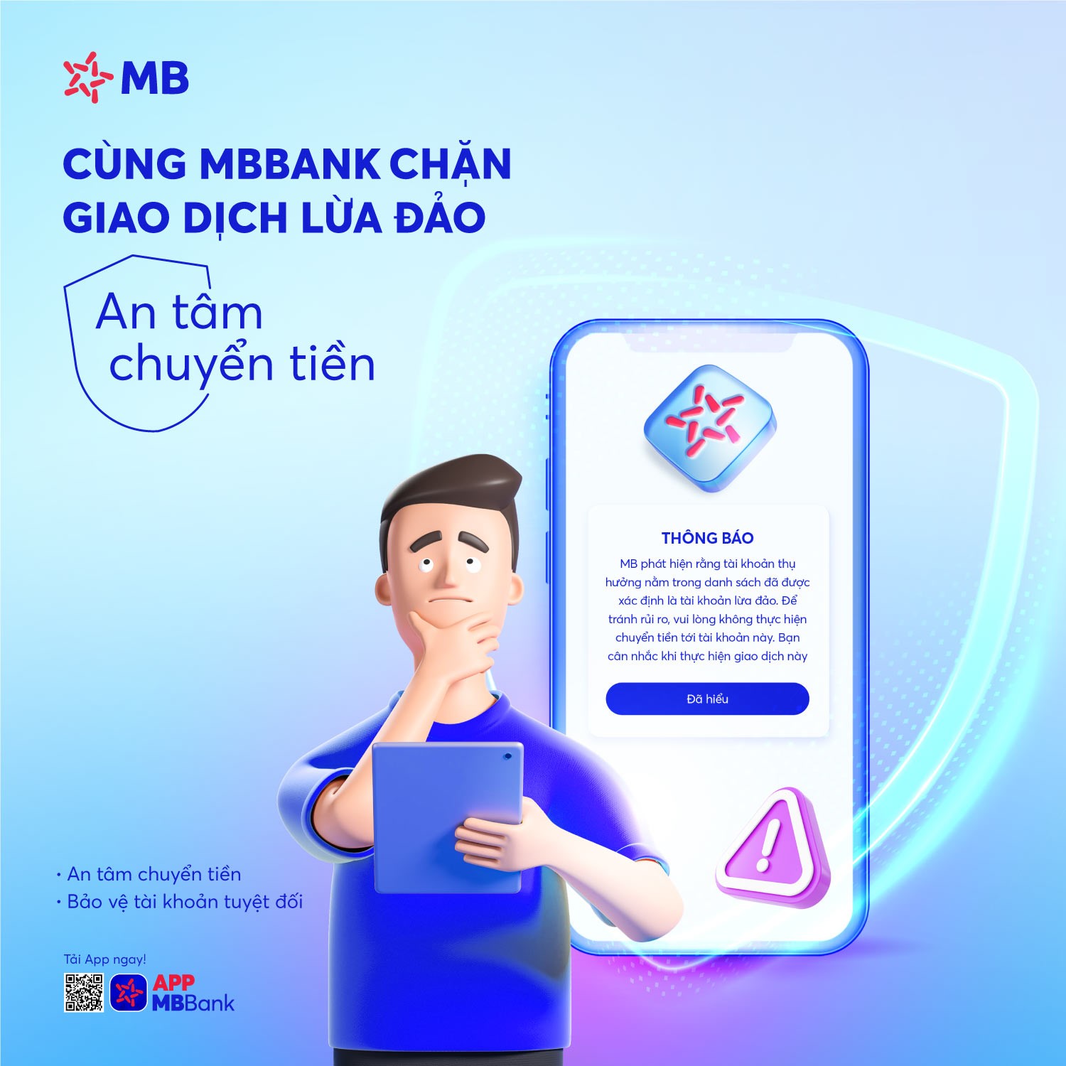 Ngân hàng MB thêm tính năng nhận diện thông tin tài khoản lừa đảo khi khách hàng chuyển tiền.