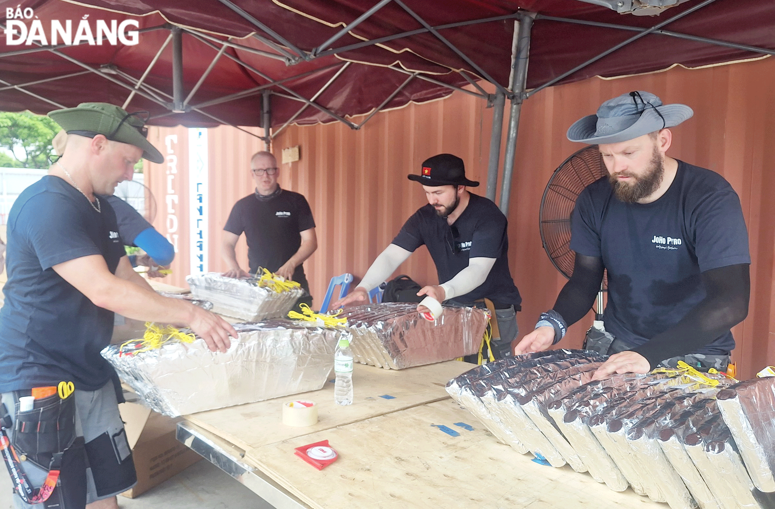 The Finnish fireworks team preparing for their performance on the evening of June 28. Photo: THU HA