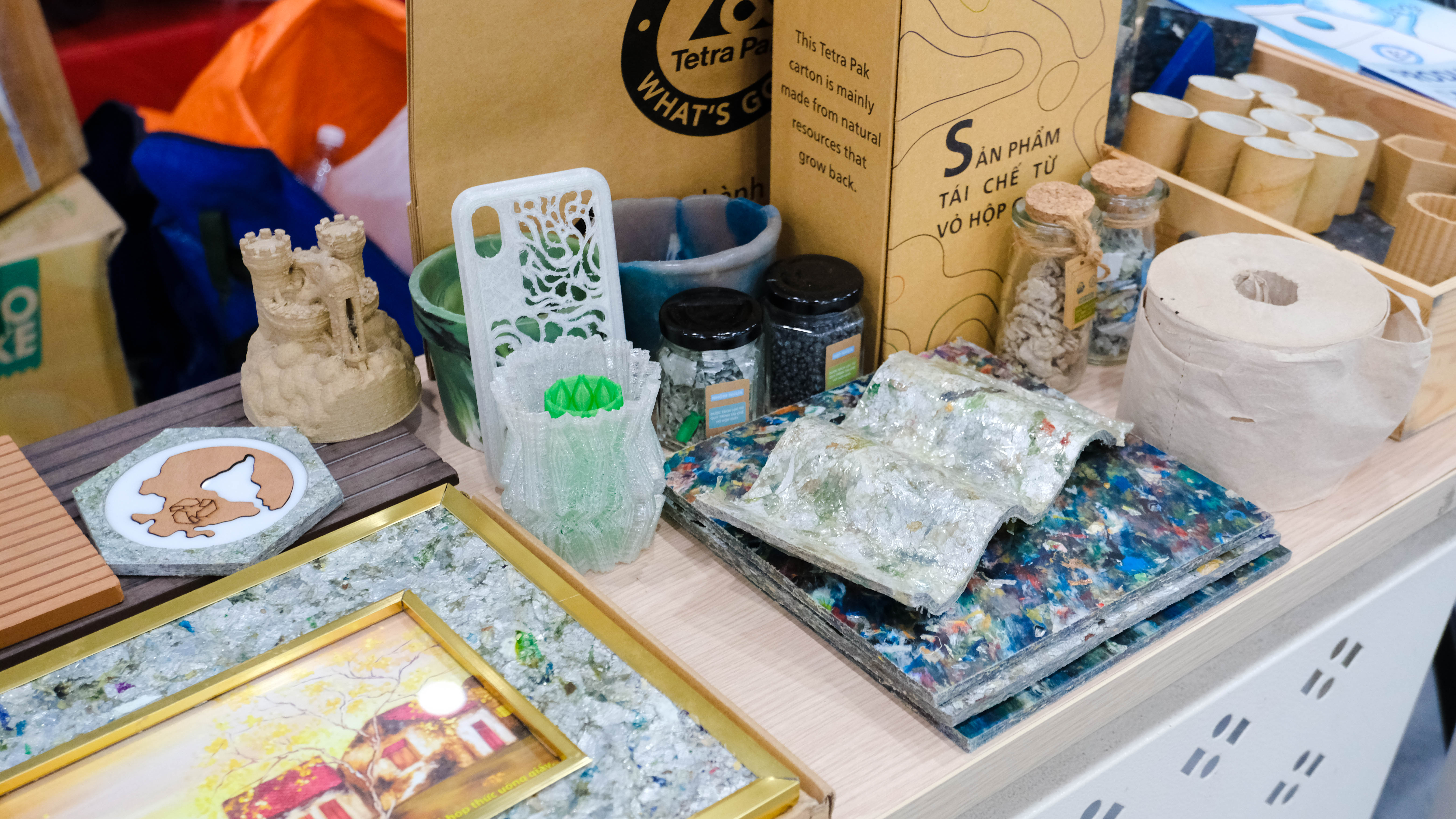 A number of environmentally-friendly products made from clean, recycled materials and high technology are displayed at the festival. Photo: H.L