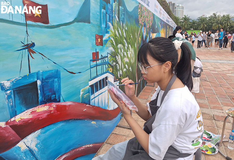 Children participating in painting activities to create a realistic painting with the theme 