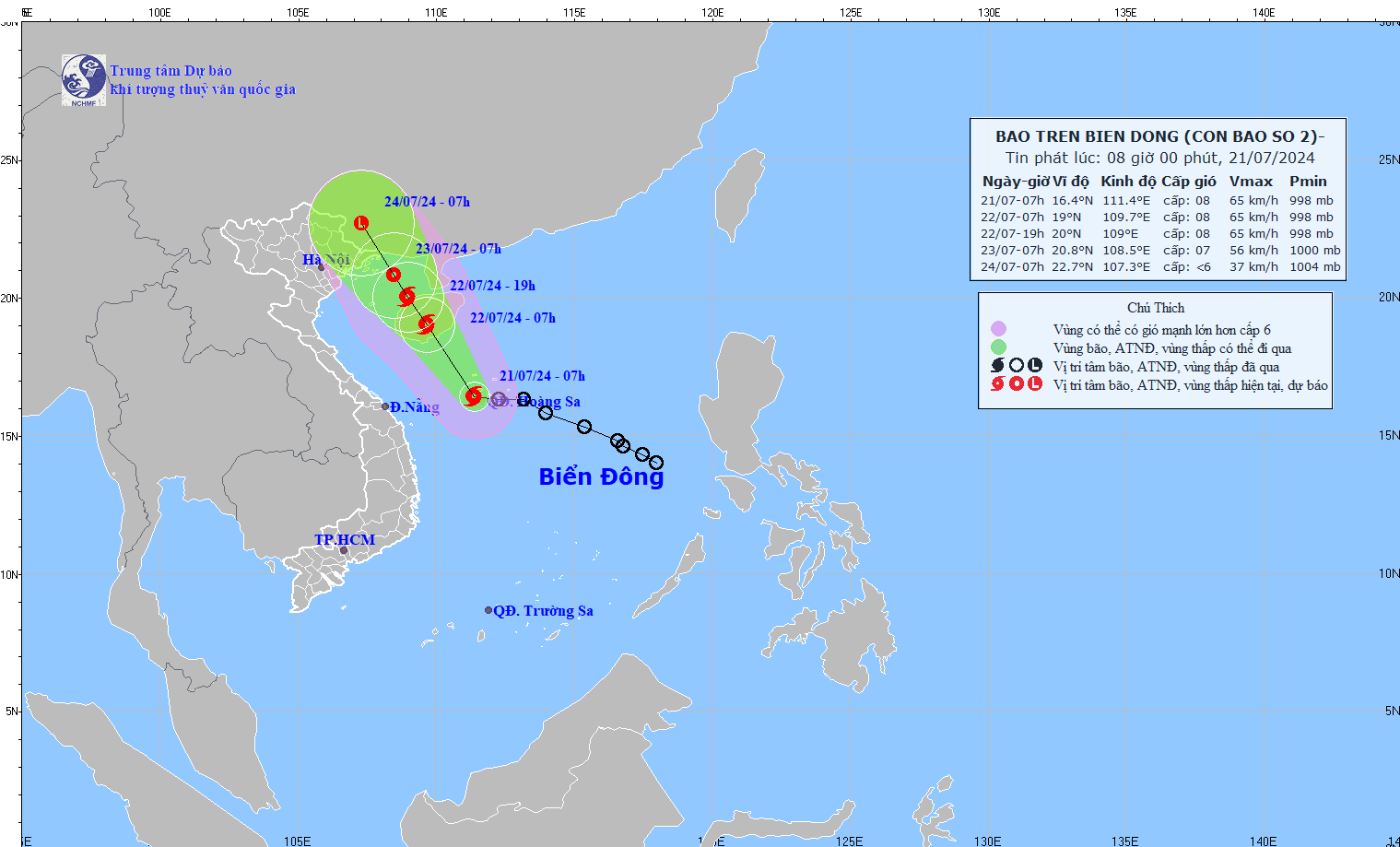 Illustration of the trajectory of the storm in the East Sea. Photo courtesy of the National Center for Hydro-Meteorological Forecasting