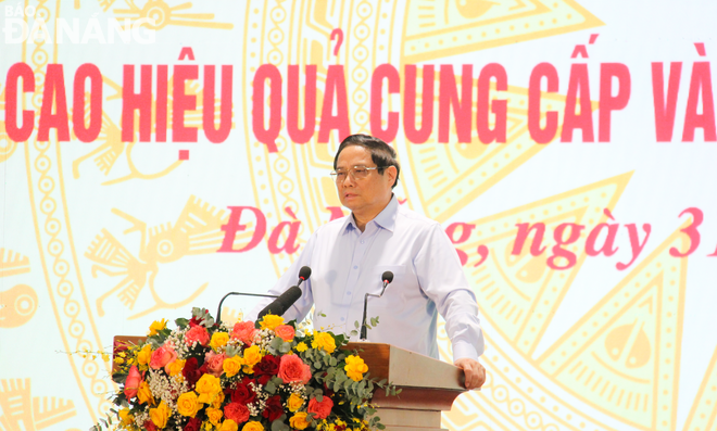 Prime Minister Pham Minh Chinh delivers a speech at the conference. August 31, 2024. Photo: M.Q