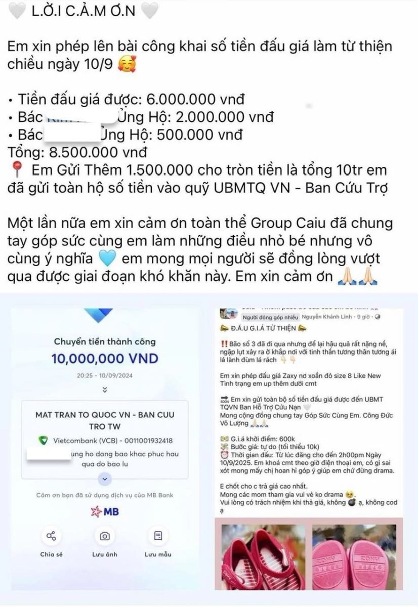 Một người phụ nữ nhận chuyển khoản cho nhóm là 10 triệu đồng nhưng thực tế  chỉ chuyển có 100.000 đồng tới Ủy ban MTTQ việt Nam.