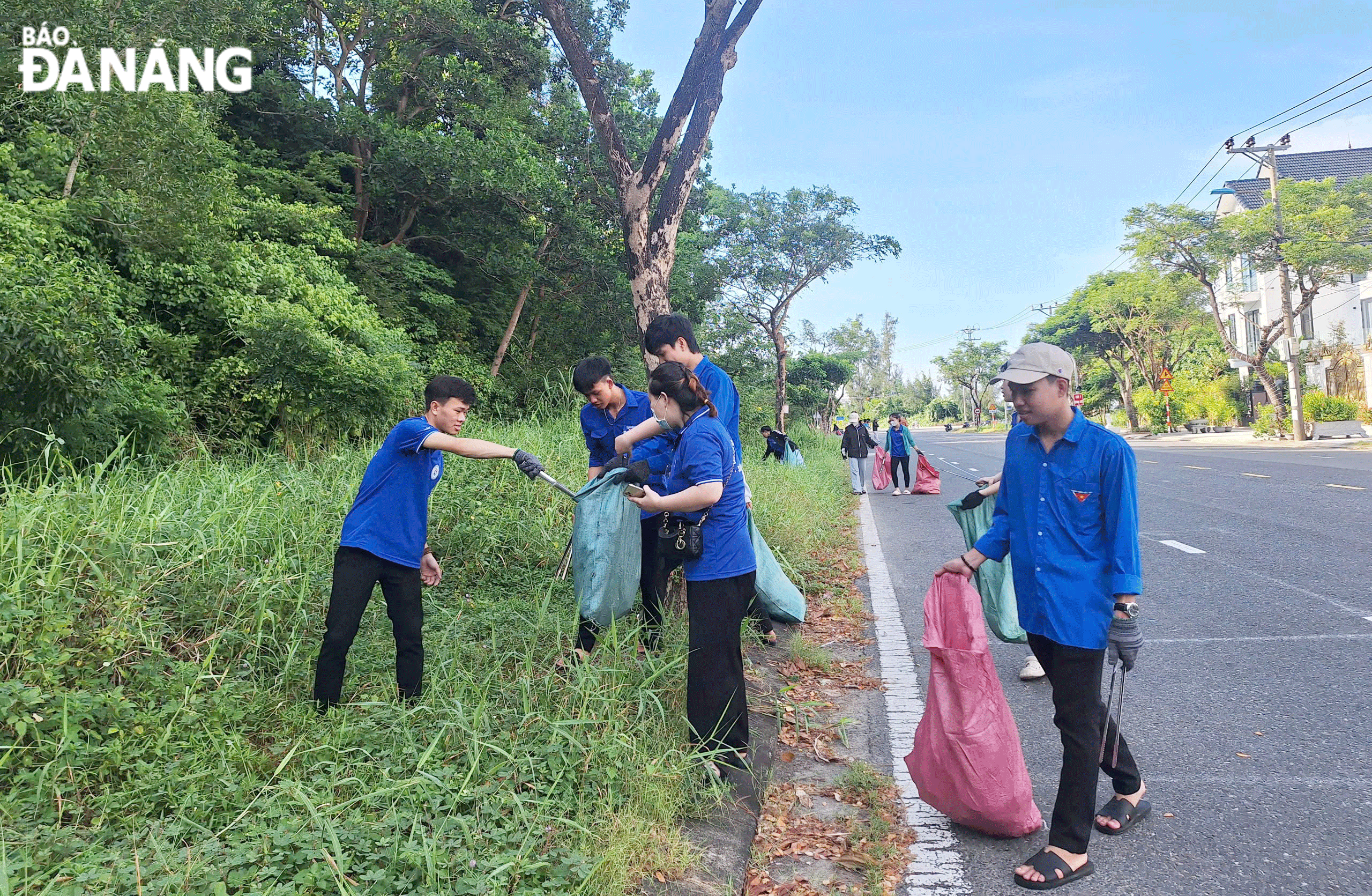 Volunteers collecting rubbish along the roads leading to Son Tra Peninsula. Photo: Thu Ha