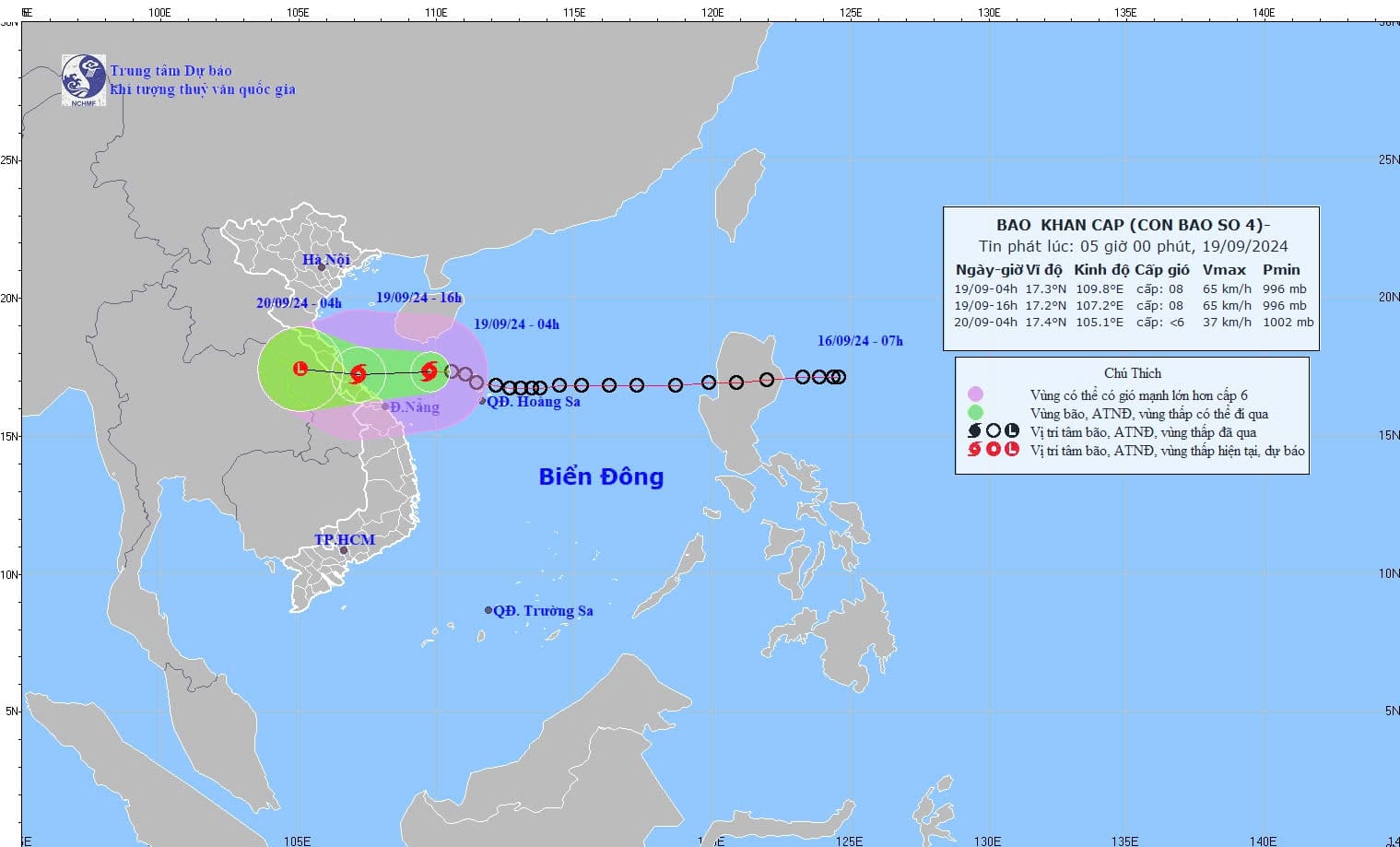 A map detailing the projected path of the storm No.4