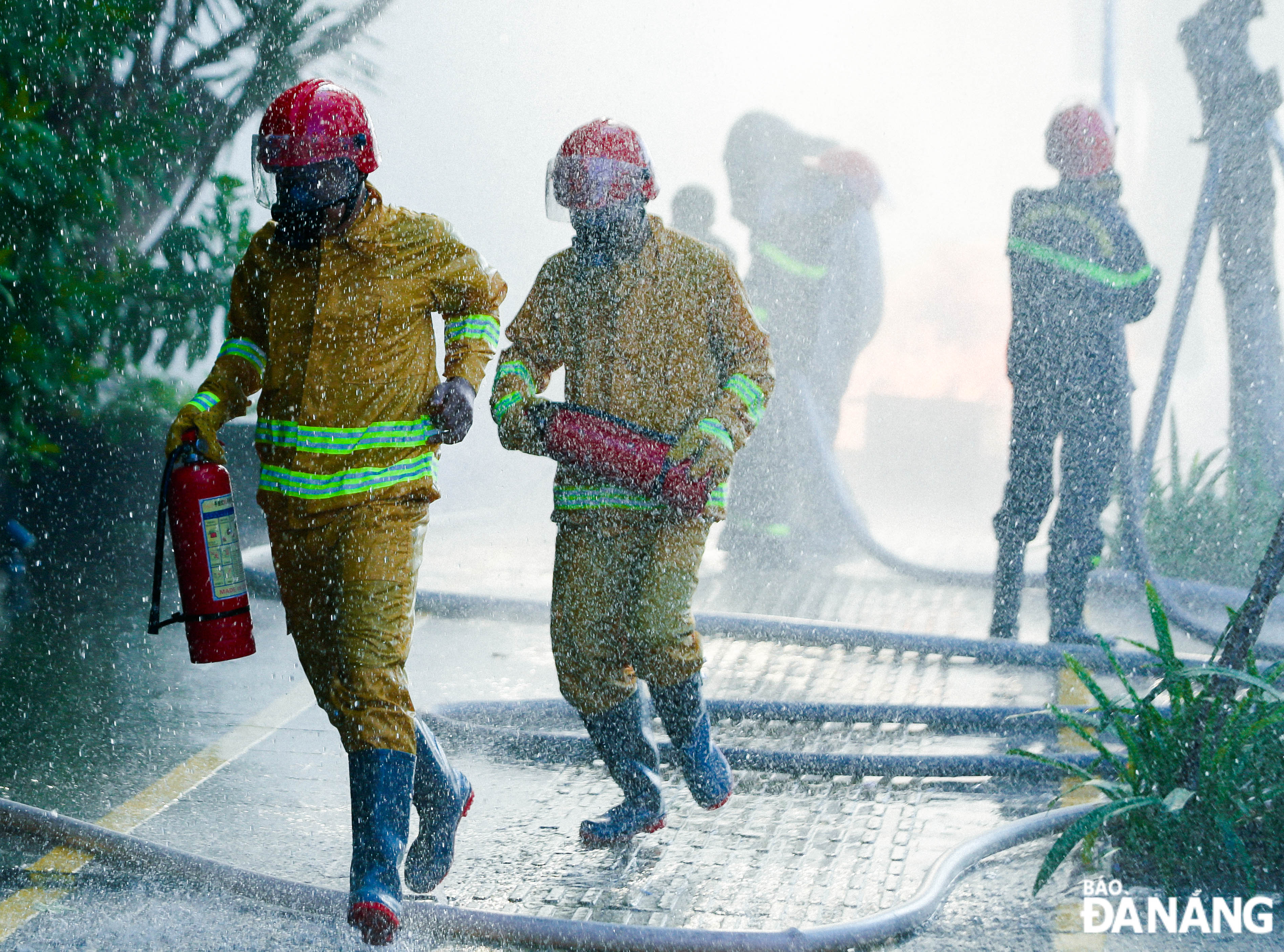 Portable fire extinguishers provided for firefighters