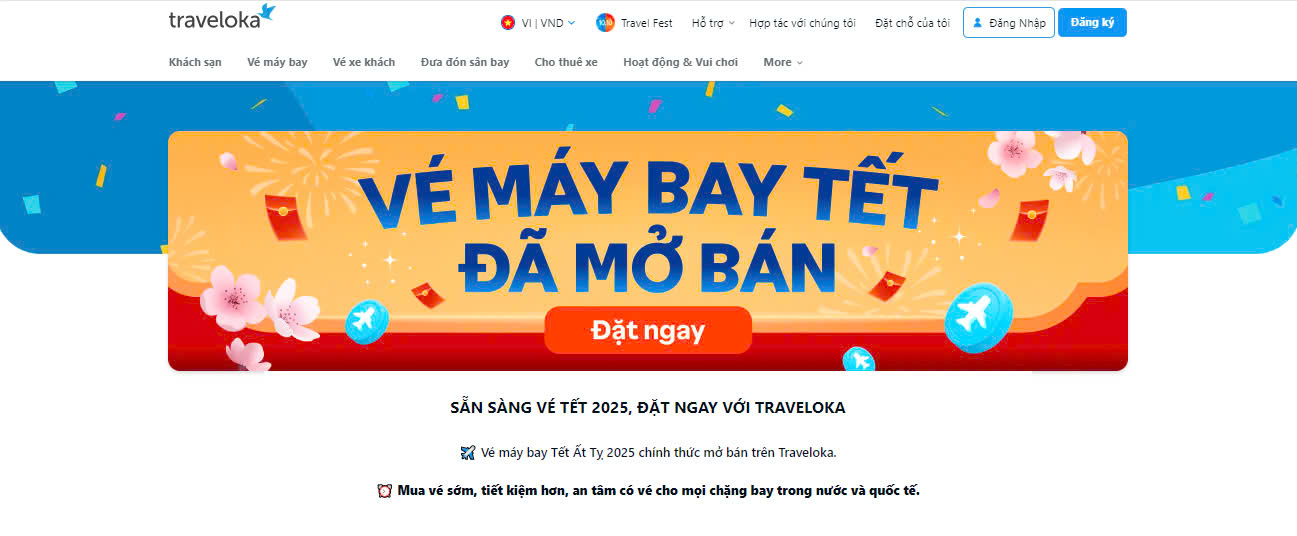 Vé máy bay Tết 2025 đã sẵn sàng trên Traveloka.