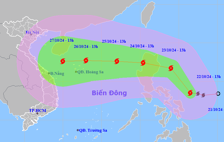 The forecast path of storm Trami. Photo: National Center for Hydrometeorological Forecasting