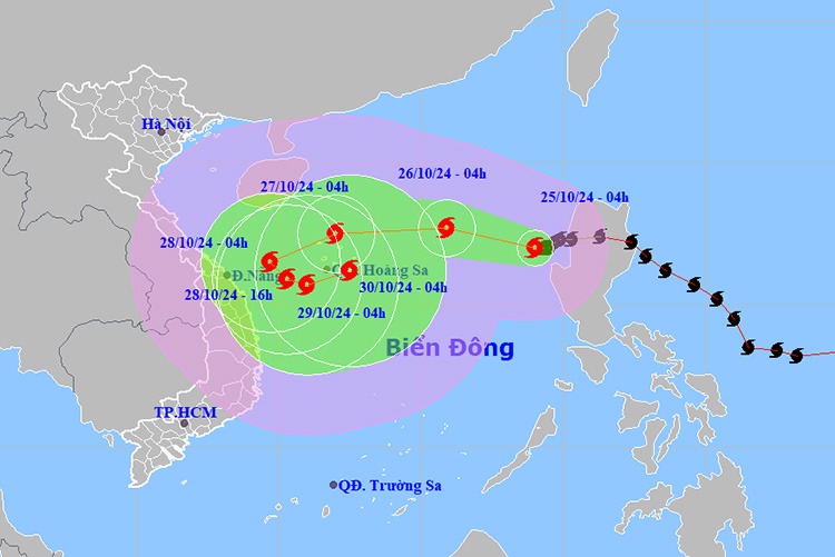 Vị trí và đường đi của bão số 6. Ảnh: NCHMF