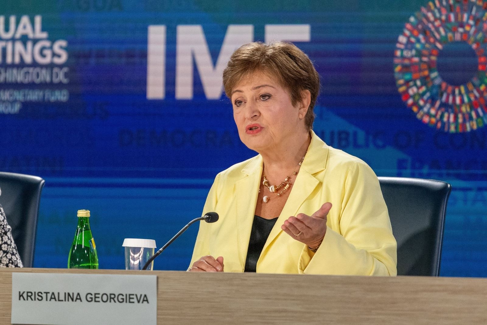 Tổng Giám đốc Quỹ Tiền tệ quốc tế (IMF) Kristalina Georgieva phát biểu trong cuộc họp báo tại hội nghị thường niên IMF và Ngân hàng Thế giới (WB) ở Washington (Mỹ) ngày 24-10-2024. Ảnh: THX/TTXVN