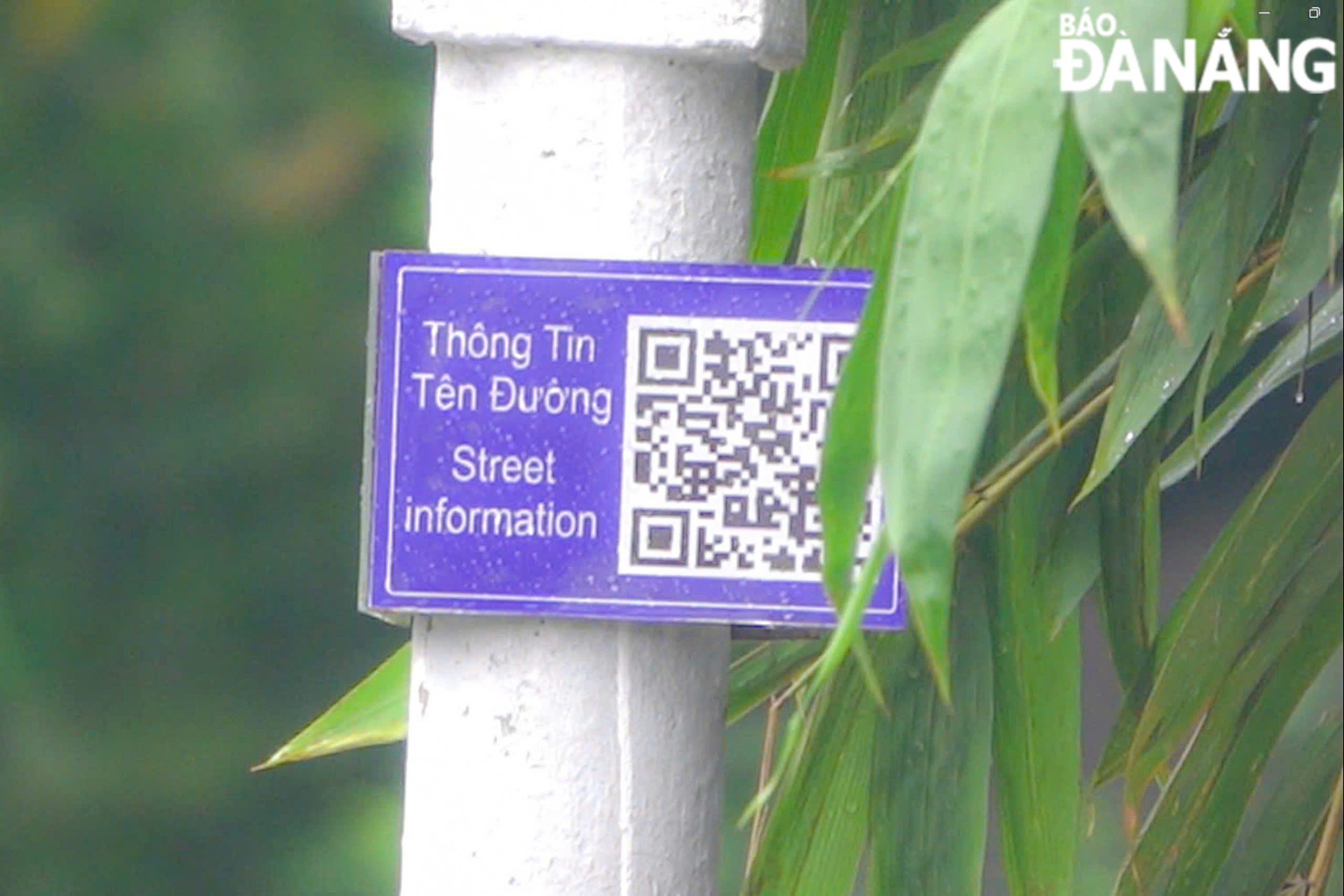 QR code readers installed under street name signs on the street to provide people with useful information about street name history.