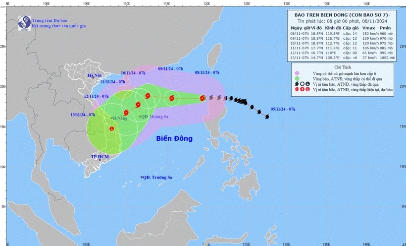 Hình ảnh đường đi của cơn bão Yinxing cập nhật lúc 5h ngày 8-11. (Nguồn: nchmf)