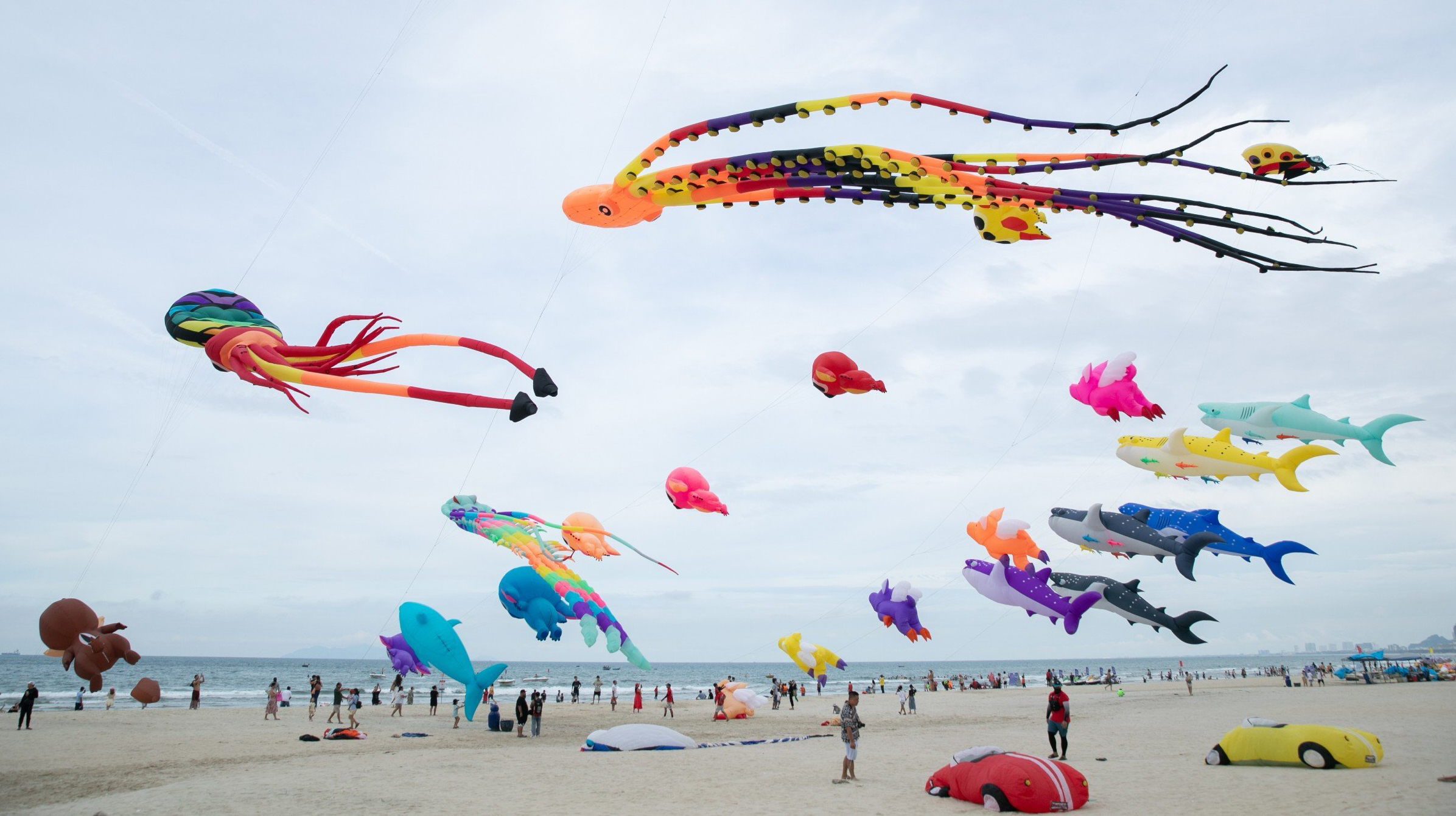 Kite flying event on the Da Nang beach in 2024 serves locals and tourists. Photo: NHAT HA