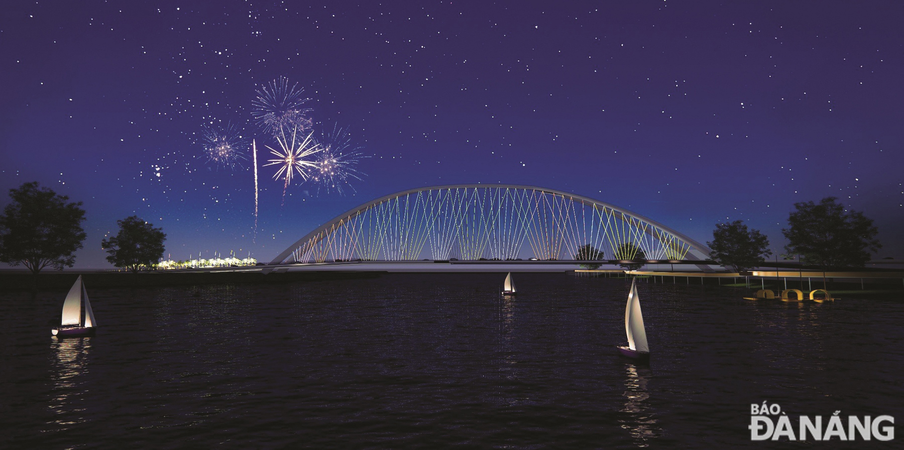 The new Hoa Xuan Bridge at night