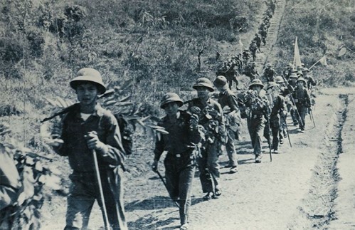 Soldiers marching on Truong Son Road. Photo: Peoples Army Newspaper