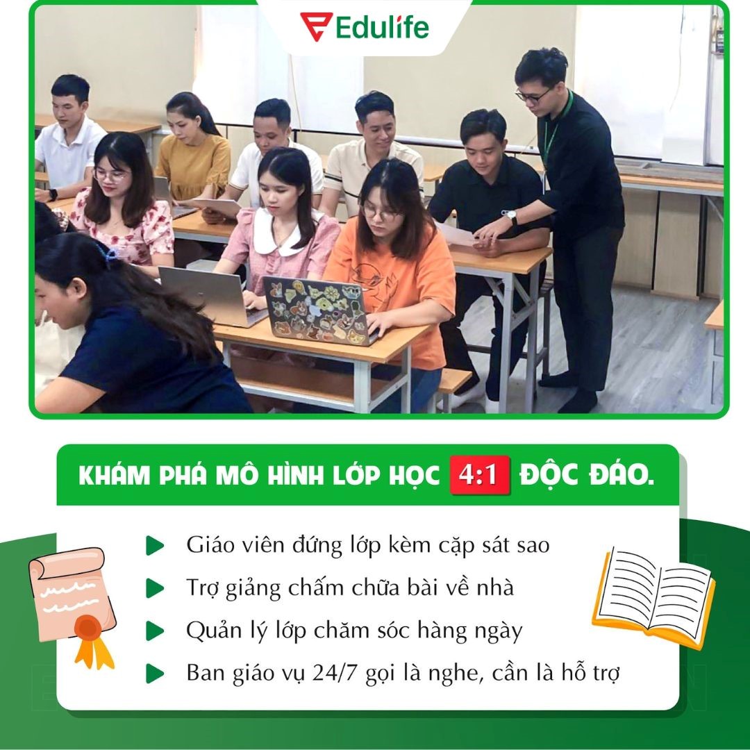 Edulife áp dụng mô hình 4-1, hỗ trợ học viên tối đa.