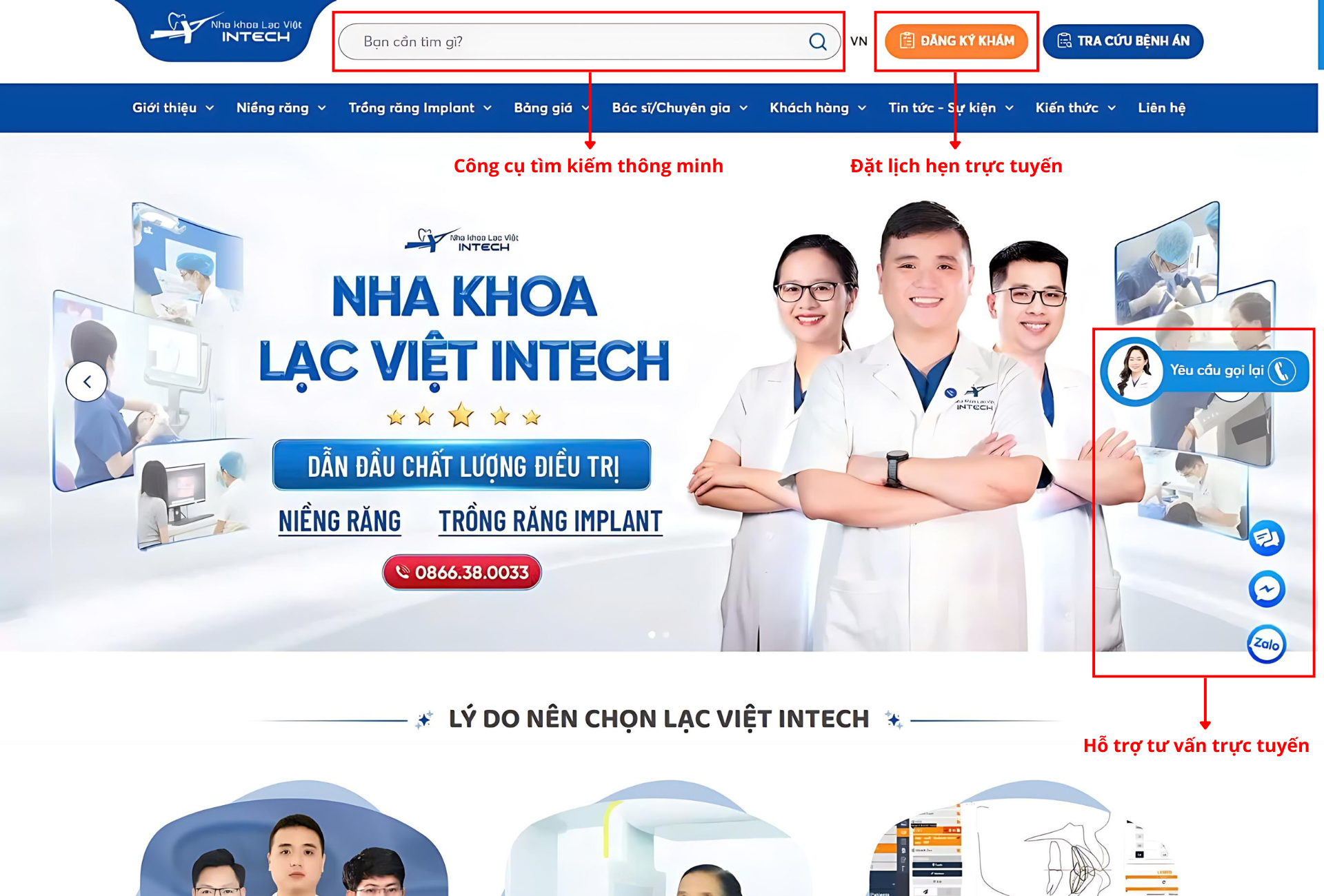 Giao diện website mới của Nha khoa Lạc Việt Intech được tối ưu về hình ảnh và tiện ích thông minh