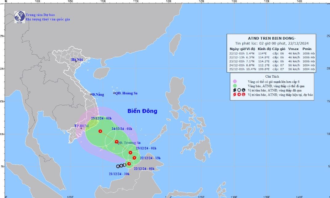 Dự báo áp thấp nhiệt đới trên Biển Đông. Ảnh: Trung tâm Dự báo khí tượng thủy văn quốc gia Việt Nam