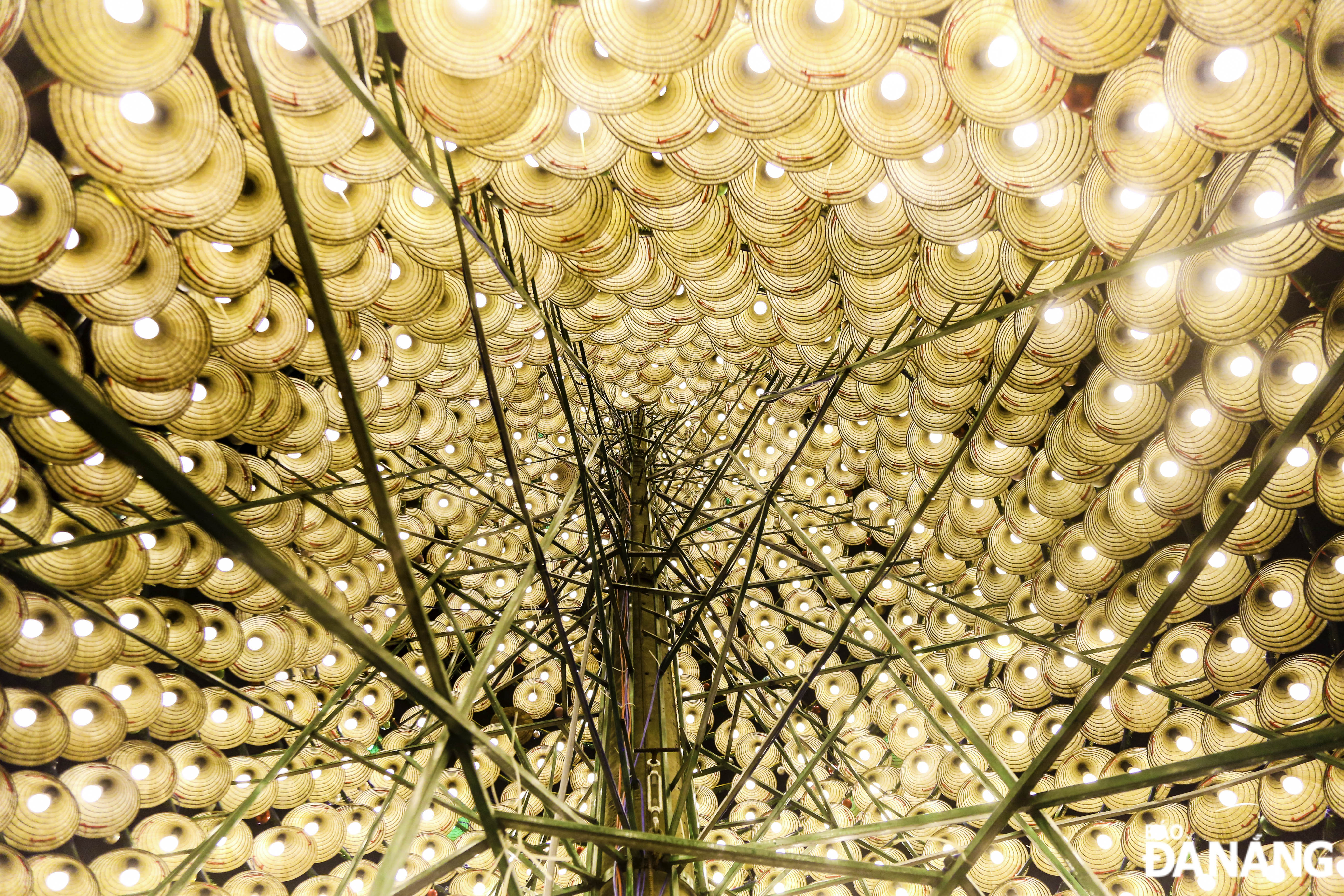 Inside the pine tree is made from 2,000 conical hats