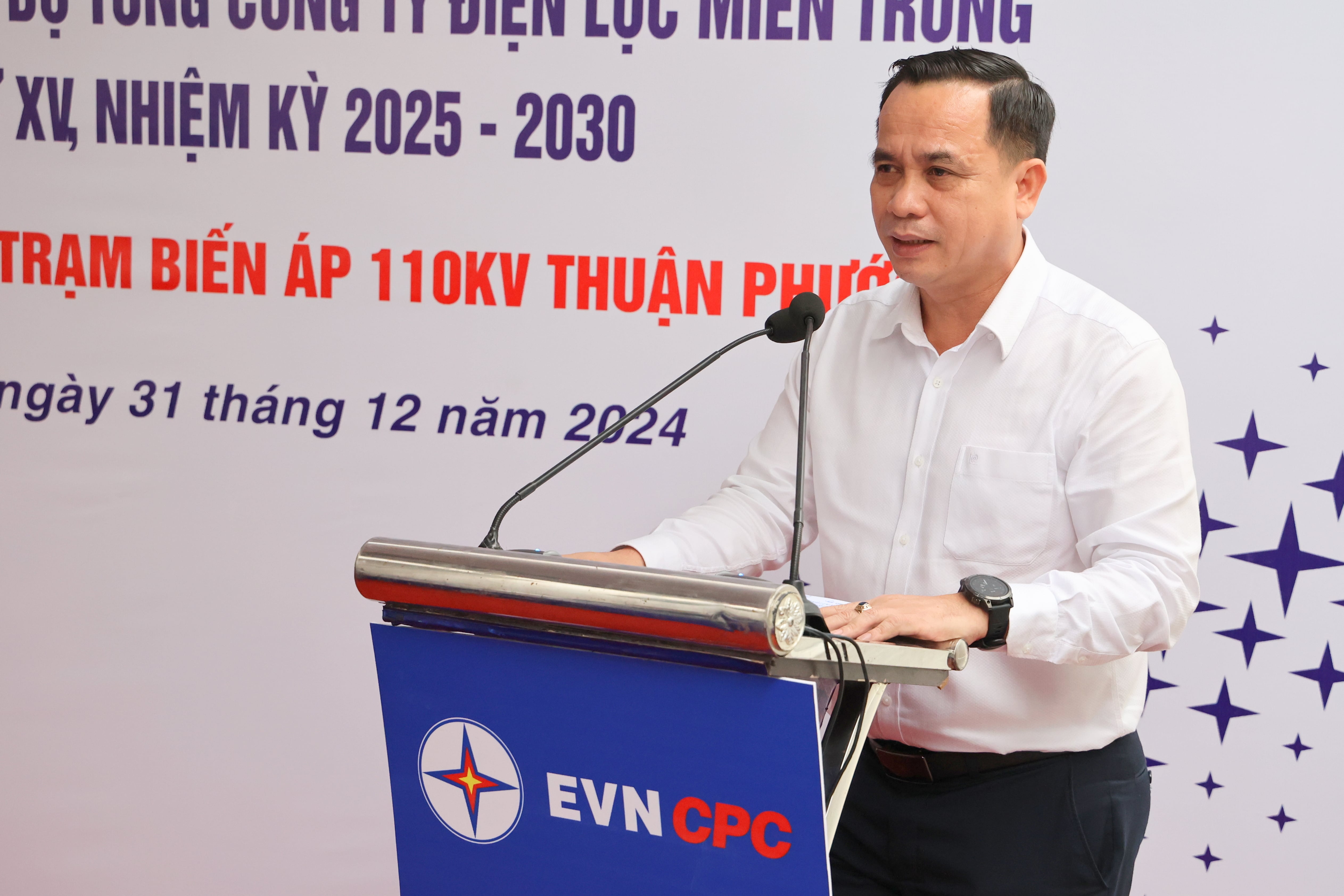 Ông Nguyễn Thanh - Bí thư Đảng ủy, Chủ tịch HĐTV EVNCPC phát biểu tại buổi lễ.