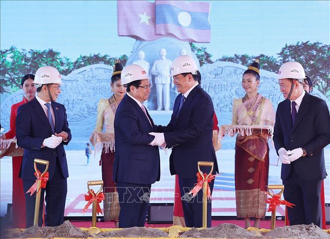 Thủ tướng Phạm Minh Chính, Thủ tướng Lào dự lễ khởi công Công viên Hữu nghị Lào - Việt Nam