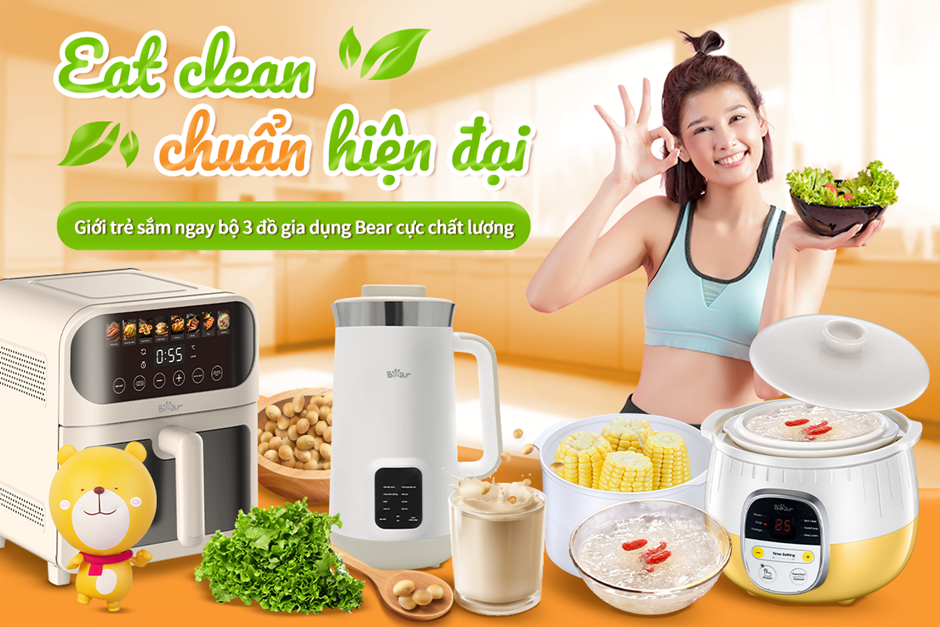 Eat clean chuẩn hiện đại: Giới trẻ sắm ngay bộ 3 đồ gia dụng Bear cực chất lượng