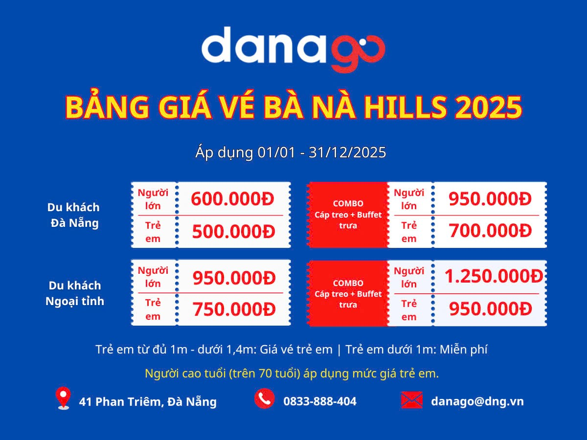 DANAGO vừa mới công bố bảng giá Bà Nà Hills 2025. Ảnh: DANAGO