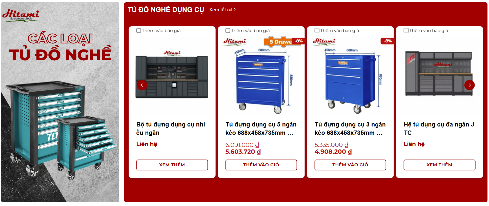 Hitami cung cấp nhiều loại tủ đồ nghề đựng dụng cụ với giá cực tốt.