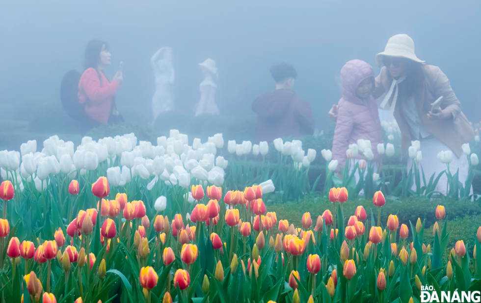 A warm moment between mother and child in the flower garden