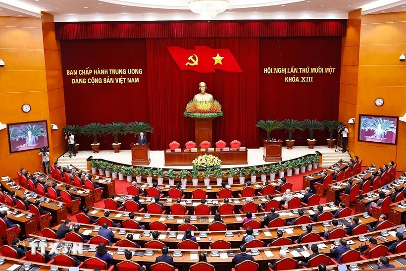 Tổng Bí thư Tô Lâm phát biểu bế mạc Hội nghị lần thứ 11 Ban Chấp hành Trung ương Đảng khóa XIII. (Ảnh: Doãn Tấn/TTXVN)